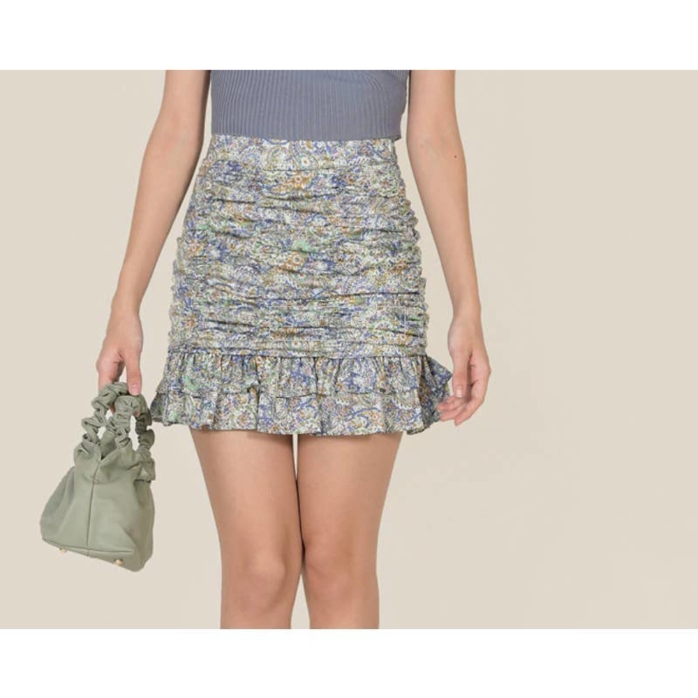 Zara Ruffled &. ruched Paisley skirt